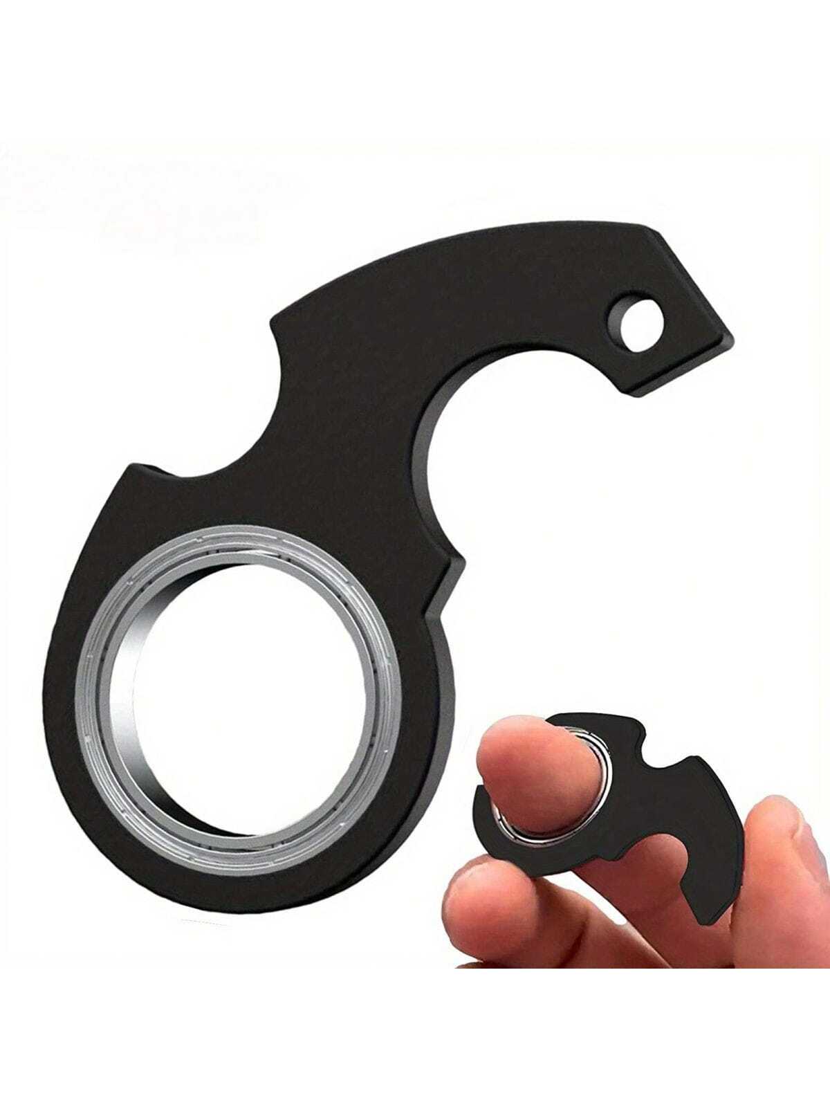 1pc Keychain Spinner Toy, Portable Keyring Spinner Toy, Finger Keychain Spinner, Novelty Keychains For Finger Exercise Black