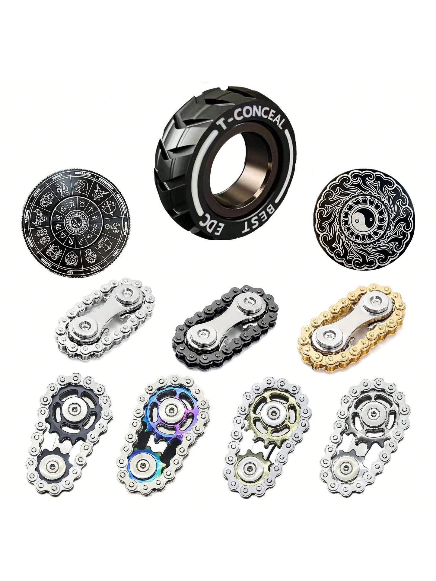 1pc Stainless Steel Chain Finger Spinner /Zodiac Finger Spinner/Alloy Fidget Toy/Office Stress Relief Toy/Can Be Used As Holiday Gift Multicolor