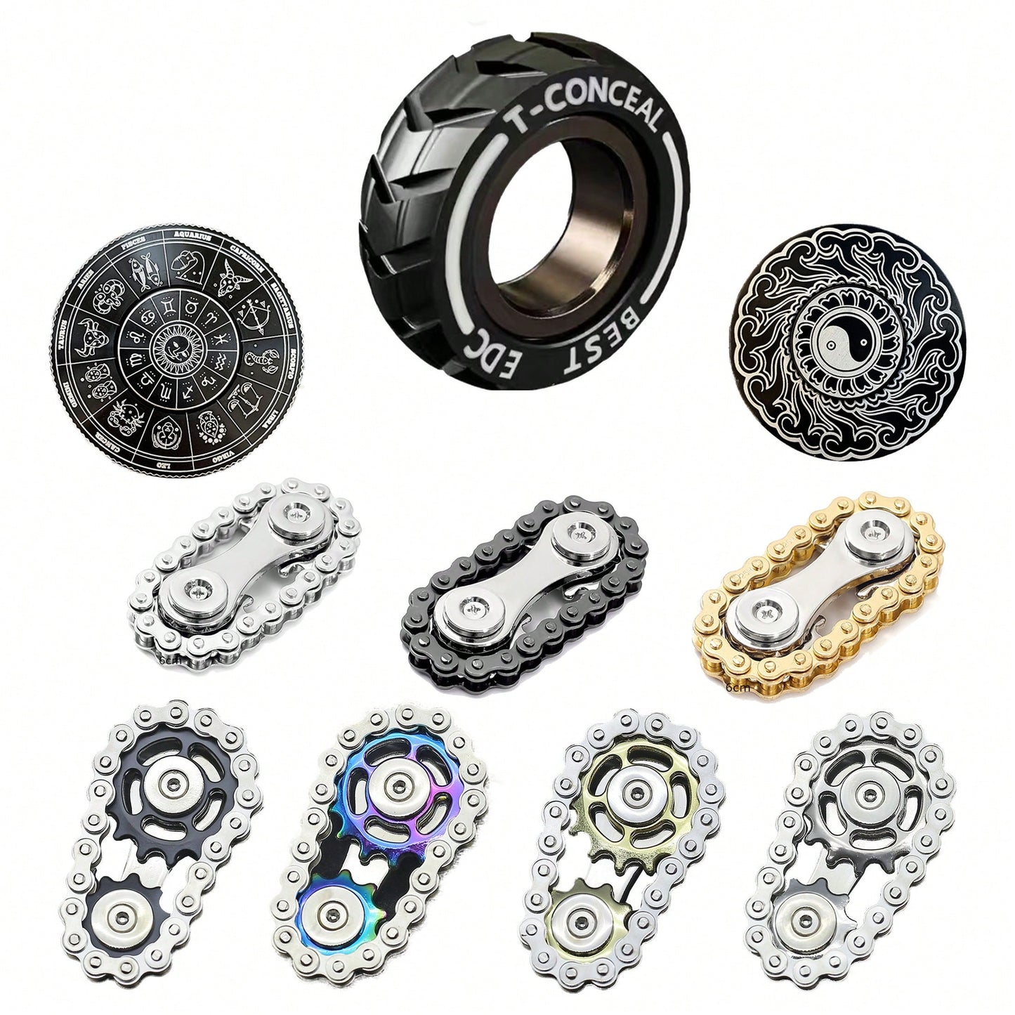 1pc Stainless Steel Chain Finger Spinner /Zodiac Finger Spinner/Alloy Fidget Toy/Office Stress Relief Toy/Can Be Used As Holiday Gift Multicolor